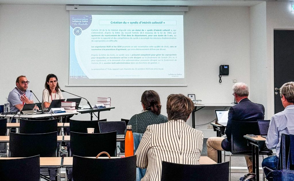 Photo de l'intervention de Pierre-Edouard Lagraulet et Marie Eloi, avocats, pour une formation Dalloz sur le droit de la copropriété