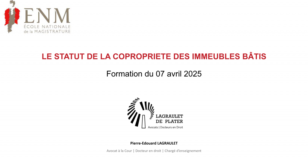 Première page de présentation de la formation continue à l'ENM du statut de la copropriété des immeubles bâtis